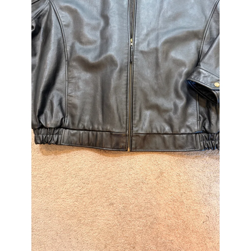 Mens Cambridge Classics Black Leather Bomber Zip-Up Moto 2X Style Edgy Retro Y2K